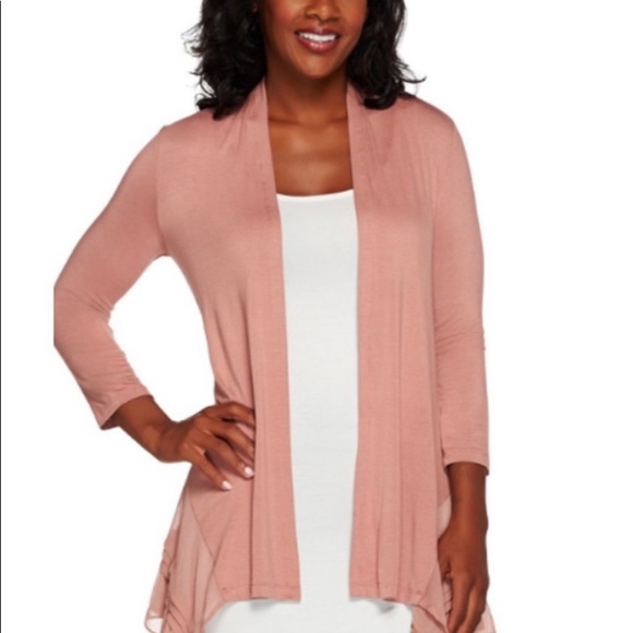 LOGO Open Front Lightweight Cardigan with Chiffon hem trim - Picture 2 of 4